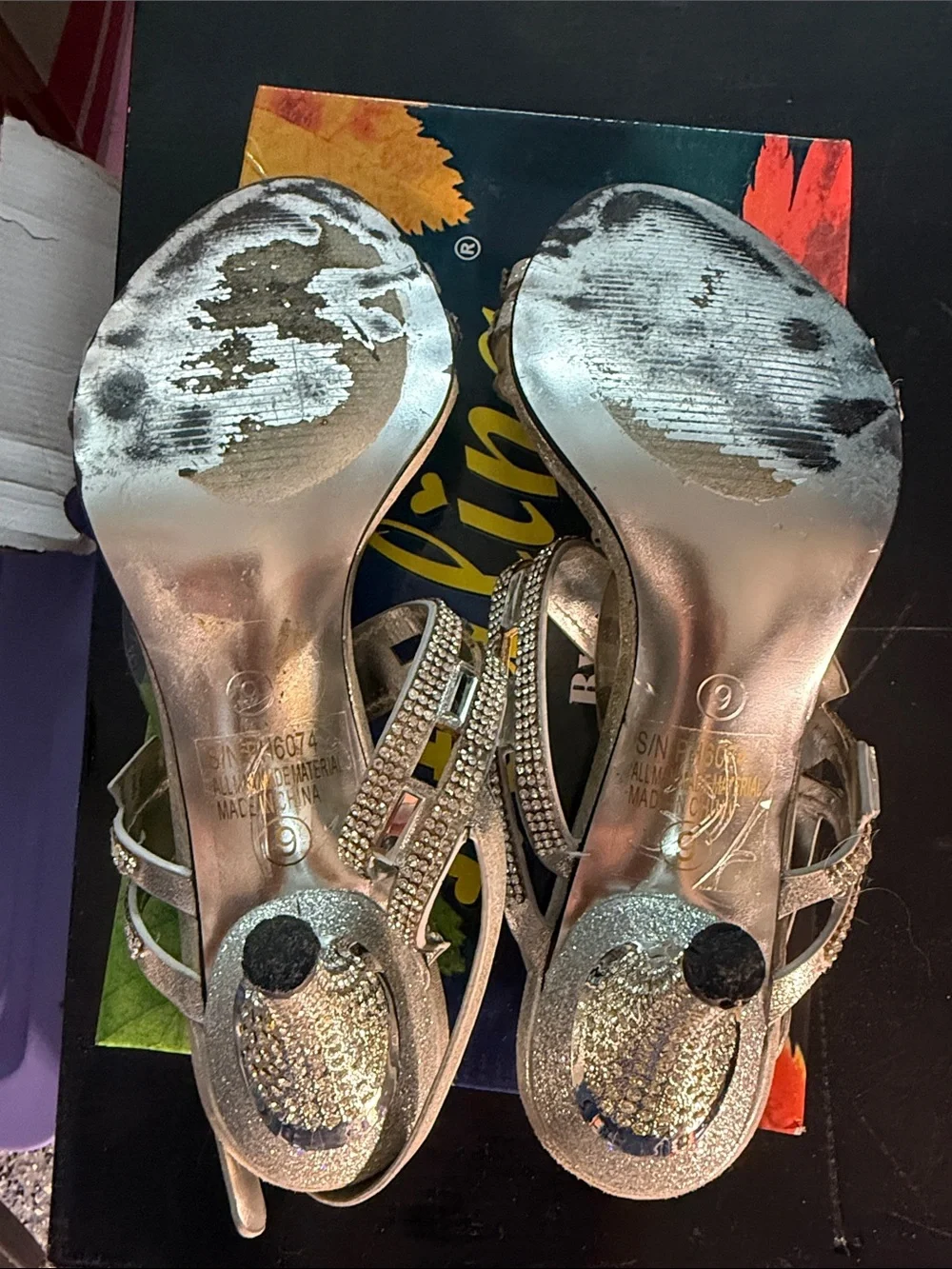 Italiana by Summer Rio Metallic Champagne Crystal-Strap Heels Size 9